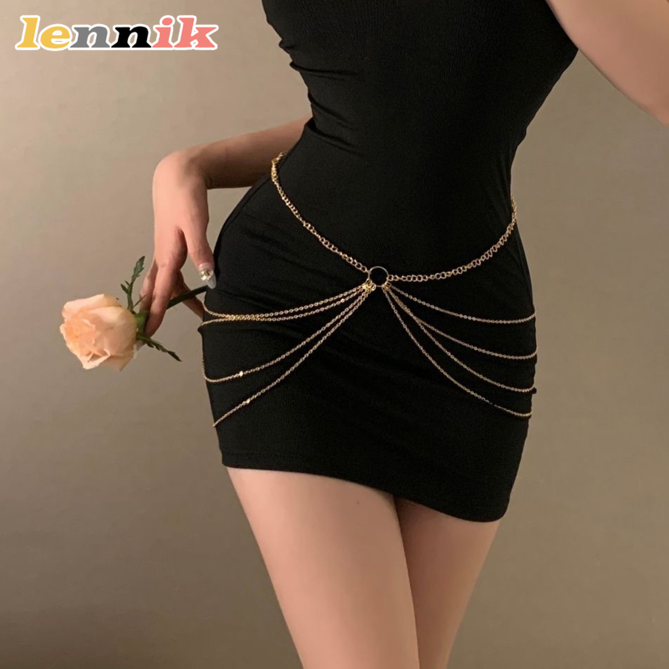 Body Jewelry Sale - LENNIK タッセルメタル多層ウエストチェーン、女性用 3D メタルタッセルデザイン、音楽フェス/集まりの必需品、トレンディ