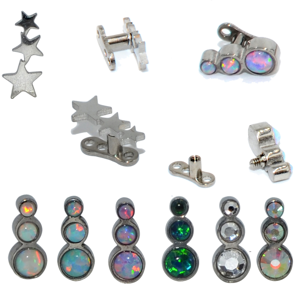 Dermal Anchor Top - スチール/チタンベースのマイクロダーマアンカーオパール,トリオ,スターcz,ジェム,めねじ付きダーマアンカースキンピアスジュエリー,1個