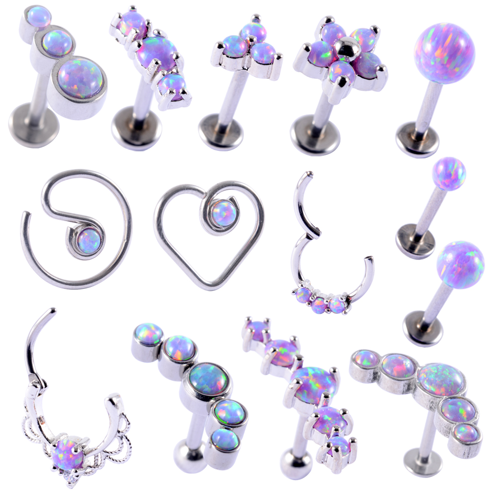 Dermal Anchor Top - 1PC Opal38 クラスター耳珠ヘリックス軟骨ピアスサージカルスチールオパール鼻リングセプタムクリッカー Daith イヤリングラブレットジュエリー