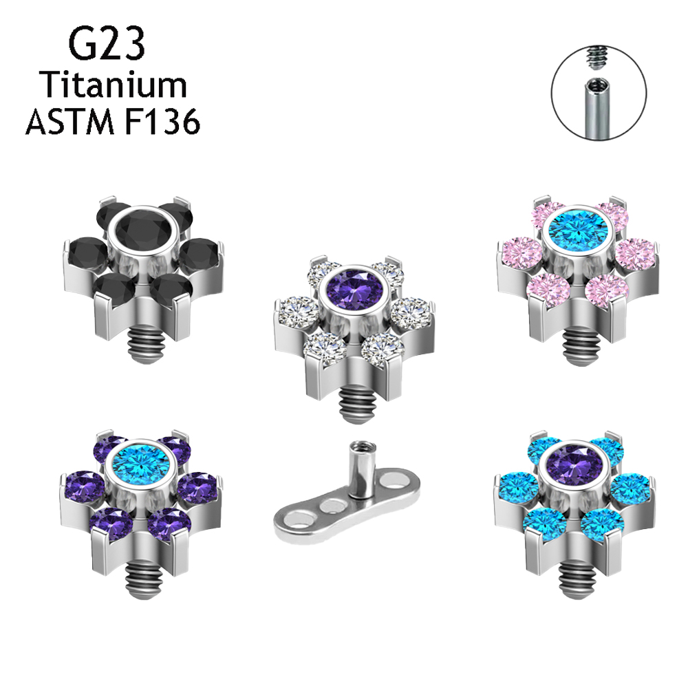 Dermal Anchor Top - G23チタン製皮下ピアス、肌に隠せるダイバーピアス、CZマイクロ皮下ピアス、アンカーピアス、ボディジュエリー