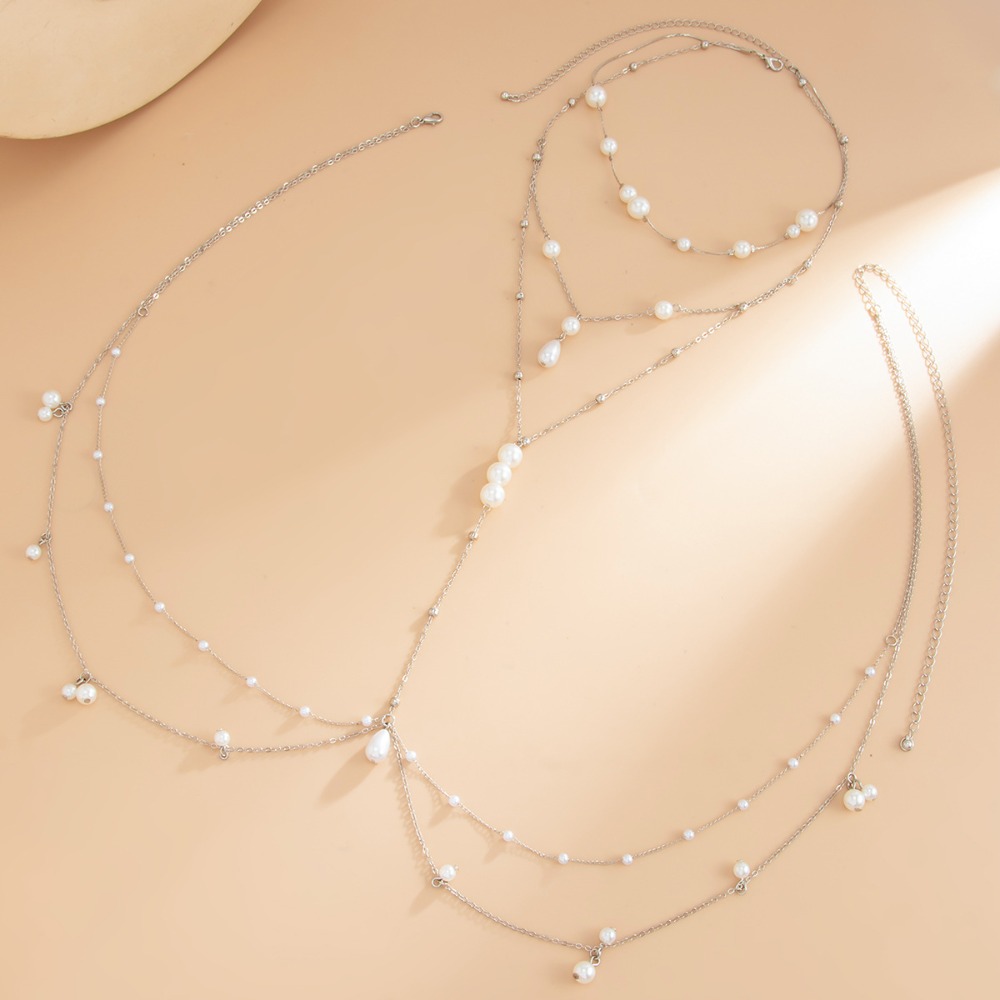 多層模造パールネックレスチェストベリーチェーン一体型ウエスト - Body Jewelry Sale のレビューと価格