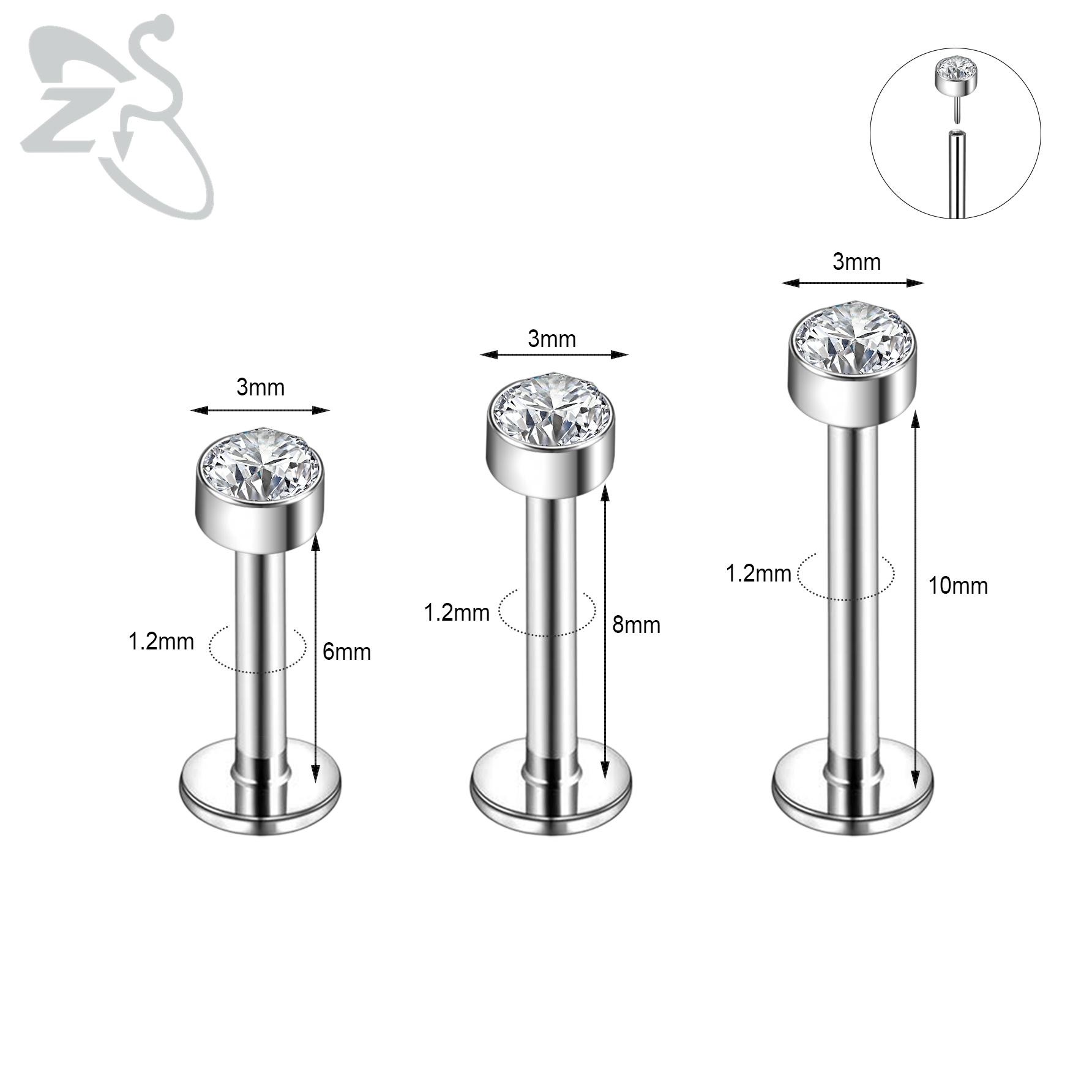 ZS 6-13 ピース/ロット 16 グラムステンレス鋼リッ - Dermal Anchor Top のレビューと価格