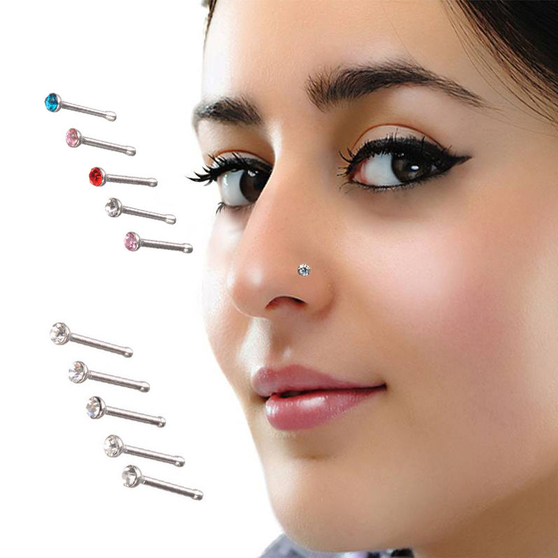 4ピース/ロットインドクリスタルラインストーン鼻ネイルリング - Body Jewelry Indian のレビューと価格