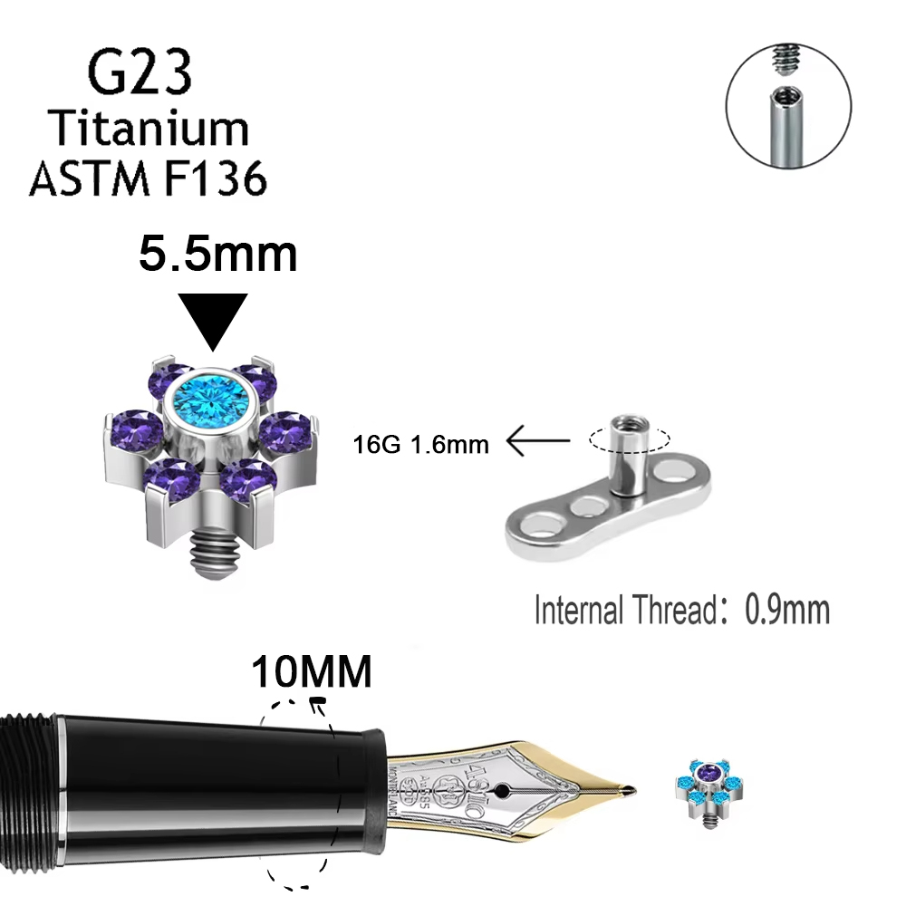 G23チタン製皮下ピアス、肌に隠せるダイバーピアス、CZマイ - Dermal Anchor Top のレビューと価格